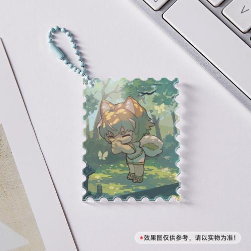 【圣林祈福】45x60mm闪粉满印亚克力邮票薄荷蓝色珠链