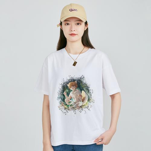 【灵力少年】纯棉白色落肩直喷T恤